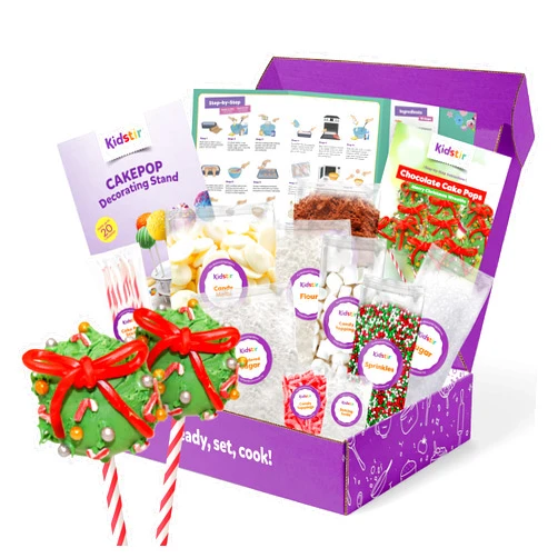 Kidstir Kids Baking Kit Holiday Cake pop Kits Kids Baking Kit, Kids Kitchen DIY Kits With Pre-Measured Ingredients, Cake Decorating Kit Baking Set, Merry Christmas Wreaths