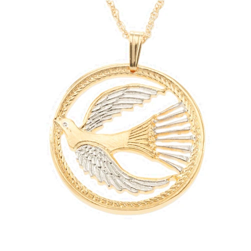 The Difference World Coin Jewelry Dove of Peace Pendant Necklace, Religious Medal HandCut,14K Gold & Rhodium Plated,1 1/8