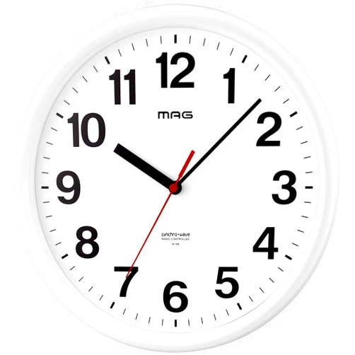 Mag W-768WH-Z Wall Clock, Radio Clock, Analog, Park, Step Second Hand, Night Second Hand Stop Function, White