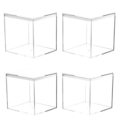 Kamehame Acrylic Boxes for Display 4 Pack Clear Plastic Square Cube, 3.9x3.9x3.9Inch/100x100x100mm Small Acrylic Box with Lid, Candy Pill and Tiny Jewelry Storage Boxes Organize Containers