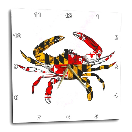 3dRose Wall Clock Silent - 15 inch - Maryland Crab Flag. - Signs