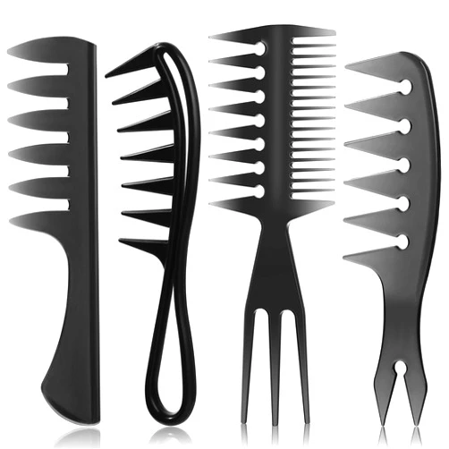 Sieral 4 Pcs Hair Comb Styling Set Double Side Tail Combs with Pick Barber Wide Tooth Comb for Men Women Beard Hairstylist Tools African American Accessories, Black, 4 Styles