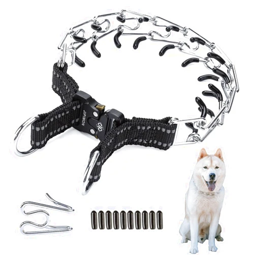 JIPIMON Prong Collar for Dogs Adjustable No Pull Dog Choke Pinch Training Collar with Comfortable Rubber Tip for Small Medium Large Dogs (Large, Black)