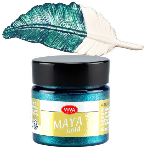 Viva Decor Maya Gold (Petrol) 1.52 Fl Oz - Shiny metallic acrylic paint for creative works on wood, glass, and porcelain. Impact-resistant, smudge-proof, and weatherproof for long-lasting results