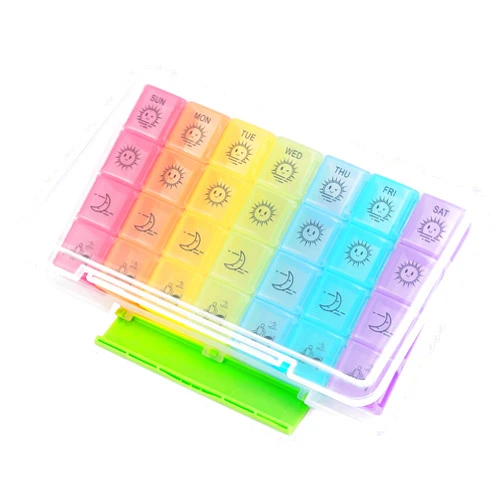 Minyaluck Weekly Pill Organizer Boxes, 7 Day 4-Times-A-Day Pill Container Medication Case Large Medicine Holder Portable Vitamin Reminder for Hold Vitamins, Fish Oil, Capsule