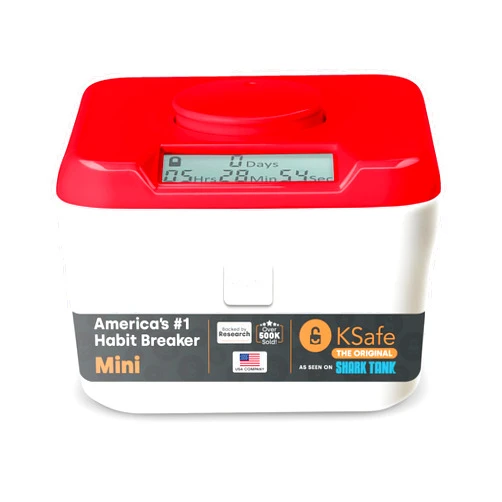 Kitchen Safe KSafe Timer Lock Box for Phones, Snacks & Medications - Cell Phone Jail & Food Safe with Timer - Time Locking Container for Better Habits & Addiction Management (Mini, Red Lid + 3.0” White Base)