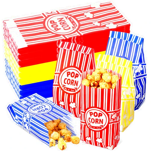 Yungyan 300 Pcs Popcorn Bags Grease Resistant Paper Snack Bags in Red Yellow Dark Blue for Party Movie Night Carnival Concession Stand Supplies