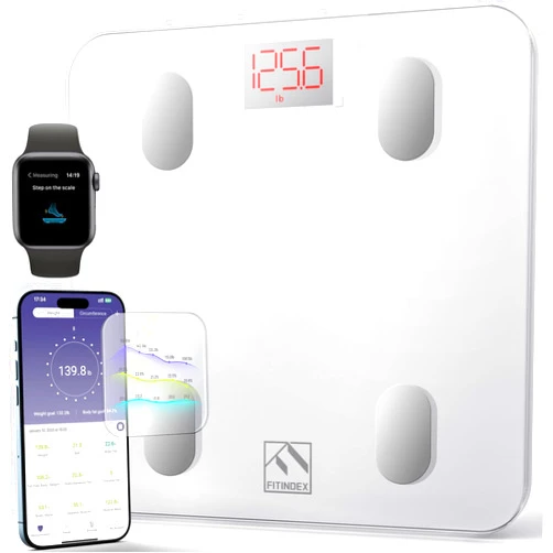 FITINDEX Smart Scale for Body Weight, Bluetooth Body Fat Scale with BMI, Muscle Mass, Body Composition, Digital Bathroom Scale, 400lb - FSA HSA Eligible, White