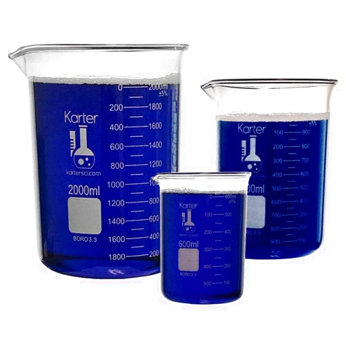 Karter Scientific Glass Low Form Beaker Set, 3.3 Boro. Glass, Double Scale, 3 Sizes - 600, 1000, and 2000ml, Karter Scientific 233Y2