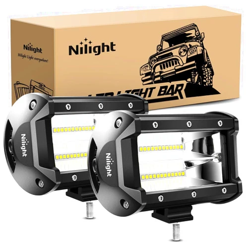 Nilight 18001F-B 2PCS 5Inch 72W Double Row Flood Bar 10800Lumens Driving Fog Led Off Road Lights for Trucks Jeep ATV UTV SUV Boat Marine,2 Years Warranty