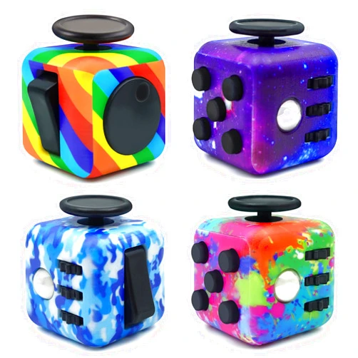 Dcoinc Fidget Toy Cube, 4 Pack Cube Fidget Anxiety Relief Toys for Adults and Kids, 6 Sided Fidget Toy Cube Hand-Held for Adults, Audible/Silent Fidget Toys for ADD/ADHD/OCD