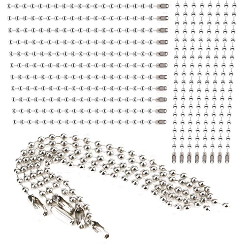 Mozeat Lens 150 pcs 100mm Long Bead Connector Clasp 2.4mm Diameter with Ball Connector Clasp Keychain Rings Metal Bead Chain Dog Tag Chain (Silver)