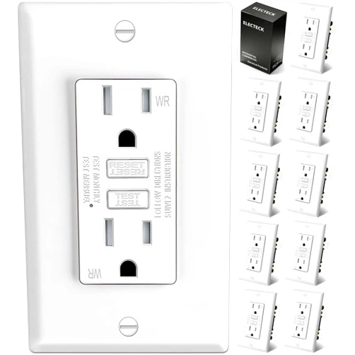 ELECTECK 10 Pack GFCI Outlets 15 Amp, Outdoor Weather Resistant (WR), Ultra Slim GFI Receptacles with LED Indicator, Ground Fault Circuit Interrupter, Wallplate Included, ETL Listed, White