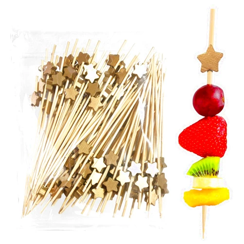 THISONG 100PCS Cocktail Picks Toothpicks for Appetizers Gold Star Bamboo Cocktail Sticks Skewers for Drinks Party Fruit Food Sticks Charcuterie Boards Accessories