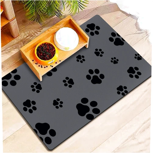 Blkjsgly Pet Feeding Mat-Cat Dog Mat for Food and Water Bowl, Absorbent Quick Dry Dog Food Mat, Anti-Slip No Stains Dog Placemat with Footprints for Messy Drinkers,12