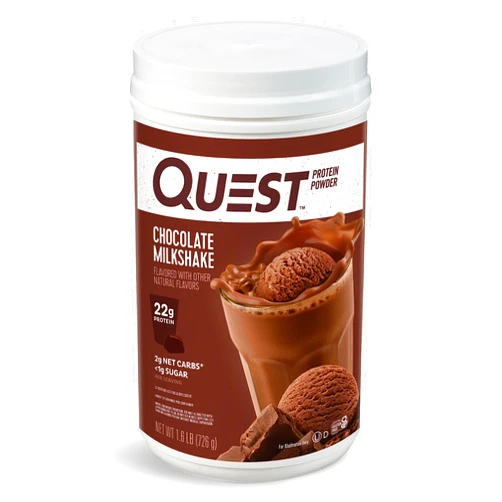 Quest Nutrition Chocolate Milkshake Protein Powder, 22g Protein, 2g Net Carbs, 1g Sugar, Low Carb, Gluten Free, 1.6 Pound, 24 Servings