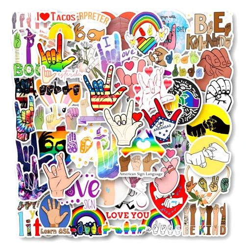 XUJXMY 52 PCS ASL Stickers,American Sign Language Stickers,I Love You,Be Kind,Rock Gesture Stickers for Water Bottle,Skateboard,Suitcase,Laptop - Gifts for Kids Teens Adults
