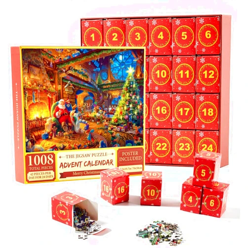 PHRYGE 2024 Advent Calendar Christmas Puzzle, 24 Boxes 1008 Pieces Jigsaw Puzzles,Countdown Calendars for Home Decoration, Xmas Gift