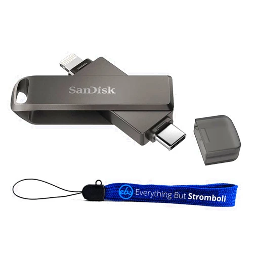 SanDisk 128GB iXpand Luxe Flash Drive for iPhone, iPad Tablet & USB TypeC Devices - 3.1 Dual Drive for Lightning & Type-C (NOT Type-A) SDIX70N-128G-GN6NE Bundle with 1 Everything But Stromboli Lanyard