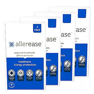 Aller-Ease AllerEase Maximum Allergy Pillow Protector, 4 Pack, White 4 Count 4 Pack Standard/Queen