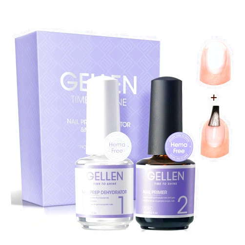 Gellen Nail Dehydrator and Primer, Hema-free & Acid-Free Nail Prep Dehydrate and Bond Primer for Long-lasting Acrylic Powder UV Gel Polish Press-on Nails Adhesion Fast Air Dry Nail Art Must Have Kit