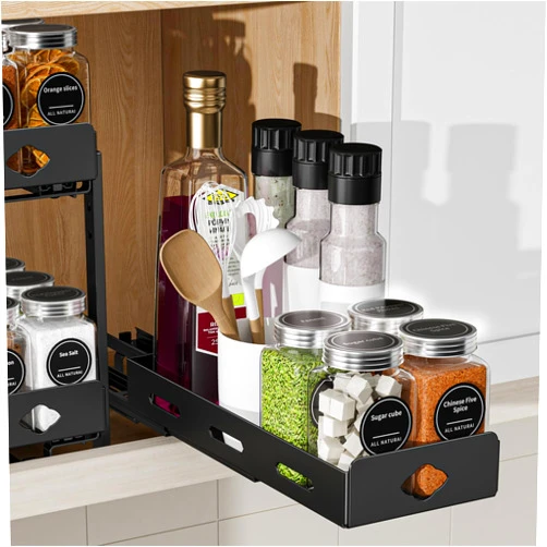 BOIVSHI Pull Out Spice Rack Organizer for Cabinet, Heavy Duty-Slide Out Spice Rack, Vertical Spice Rack for Kitchen Cabinet and Pantry (4.2''Wx10.5''Dx2.8''H, Metal Black)