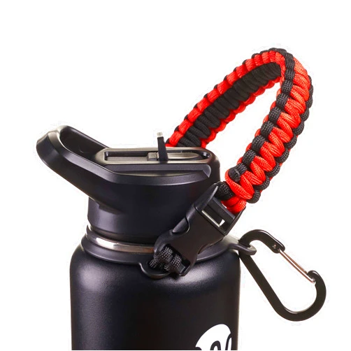 WaterFit Paracord Handle - Paracord Carrier Survival Strap Cord with Safety Ring and Carabiner Compatible with Hydro Flask Wide Mouth Water Bottles 12oz - 64 oz
