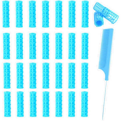 UlifeBetter 28PCS Self Grip Small Mini Tiny Snap On (Clip-On) Hair Rollers for short hair, 0.6in Plastic No Heat Roller Hair Curlers Clips small hair rollers for short hair (Blue)