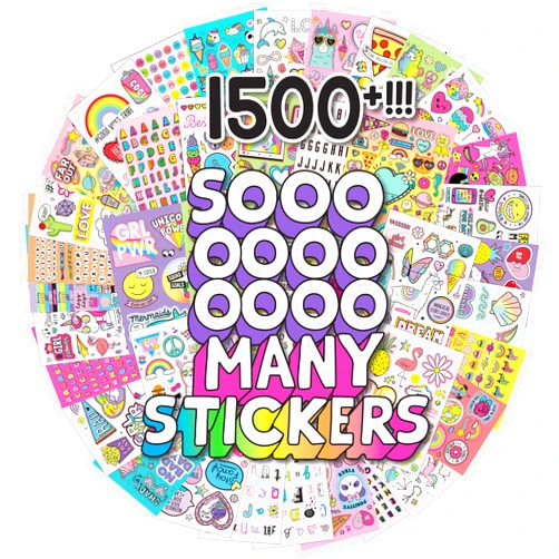 Just My Style 1500+ Stickers, Kawaii Y2K Sticker Book with Positivity Quotes, Sweet Treats, Unicorns, Fun Craft Stickers, for Girls Kids Teens Adults