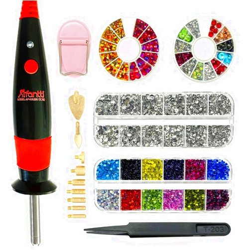 Afantti Hotfix Applicator Setter Wand Bedazzler Tool Kit with | 9 Tips | & | 5000pcs Hot Fix Rhinestones | for Clothes Shoes Hats Fabric Crafts