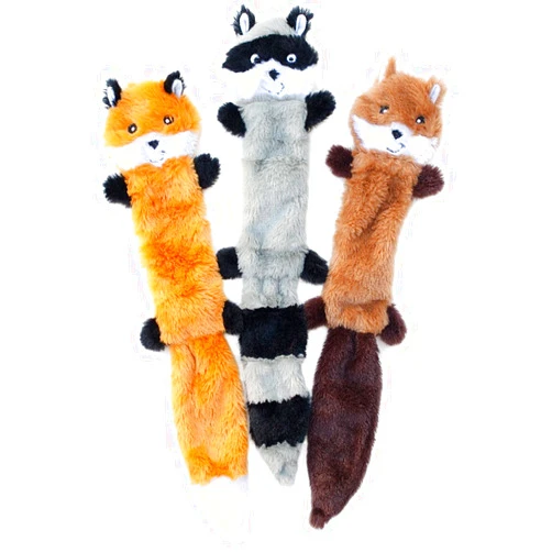 ZippyPaws Skinny Peltz - Fox, Raccoon, & Squirrel - No Stuffing Squeaky Dog Toys, Unstuffed Chew Toy for Small & Medium Breeds, Bulk Multi-Pack of 3 Soft Plush Toys, Flat No Stuffing Puppy Toys - 18