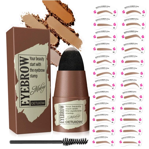 OETUIOW Eyebrow Stamp Stencil Kit - One-Step Eye Brow Stencil Kit with 24 Reusable Thin & Thick Eyebrow Stencils, Long-Lasting Waterproof & Smudge-Proof Brow Stamp Kit for Perfect Eye Makeup Black Brown