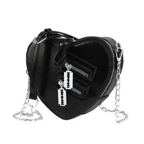 Oweisong Black Heart Shaped Purse Cute Red Gothic Bag Purse for Women Ladies Chain Crossbody Shoudler Handbag
