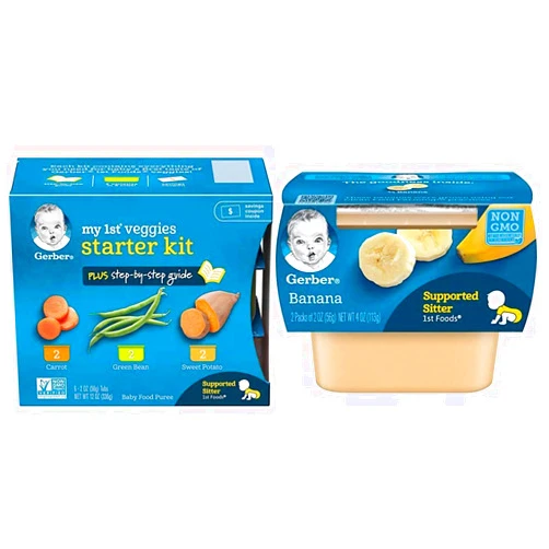 Gerber My 1st Veggies Starter Kit, Carrot, Green Bean & Sweet Potato Puree, 2 Ounce - 6 Count (Pack of 2) and Gerber 1st Foods Baby Food Banana Puree, Natural & Non-GMO, 2 Ounce Tubs, 2-Pack (Pack of 8)