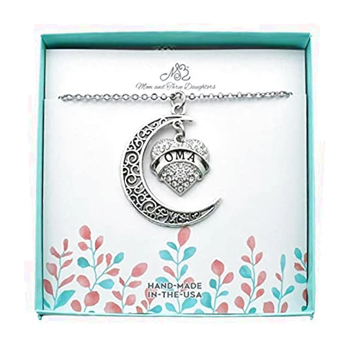MOM & THREE DAUGHTERS Oma Love Her to the Moon and Back Charm Necklace. Oma Necklace. Oma Charm. Oma Jewelry. Oma gifts. Grandma gifts. Grandmother. 22 inch + 2 inch extender
