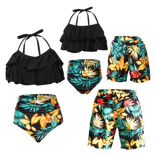 SINBRLAI Matching Family Swimsuits Ruffle Bathing Suits Mommy and Me Swimwear Two Pieces Bikini Set