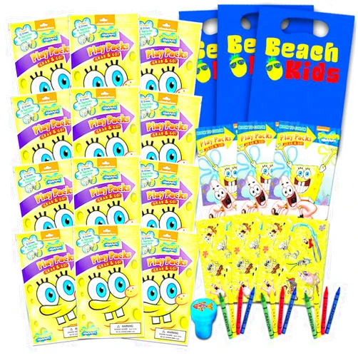 SpongeBob SquarePants Nickelodeon Spongebob Squarepants Party Favors Pack ~ Bundle of 12 Spongebob Squarepants Play Packs with Stickers, Coloring Books, Crayons, Stamper (Spongebob Party Supplies)