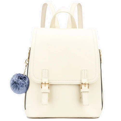 KKXIU Stylish Small Teen Girls Backpack Bag for Women Synthetic Leather Mini Bookbag Purse with Multiple Pockets (a-cream white)