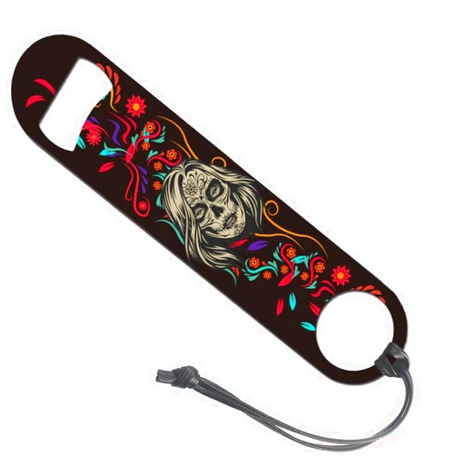 TRCENDE Sugar Skull Bottle Opener, Dia De Los Muertos Day of the Dead Woman Tattoo Stainless Steel Bottle Opener Flat Bartender Speed Bar Bottle Opener for Bartenders Women