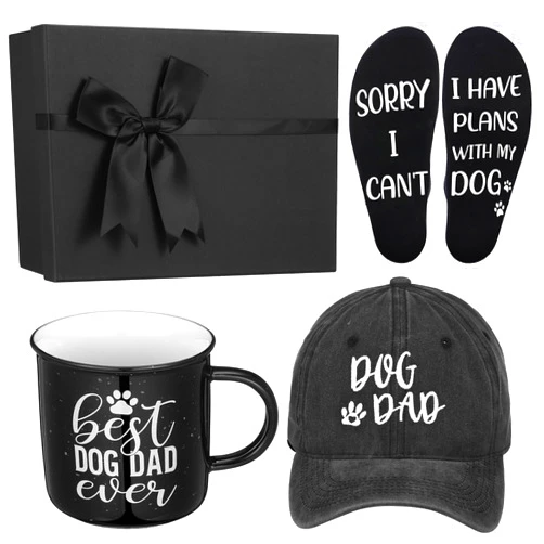 Skylety 4 Pcs Christmas Gifts Set Dog Dad for Dad Men Include Coffee Mug Socks Baseball Cap with Black Gift Box for Him Dog Lovers Grandpa Papa Uncle