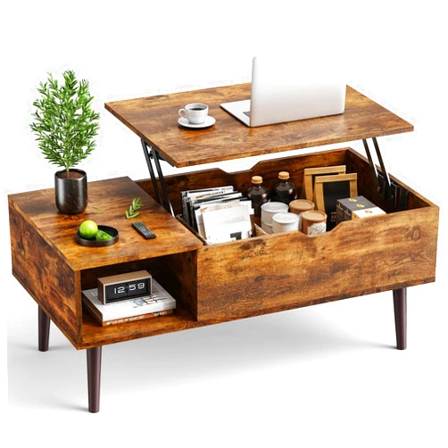 NASTRA Coffee Table, Lift Top Coffee Tables for Living Room, Small Rising Wooden Dining Center Tables with Hidden Storage Compartment (Rustic Brown)