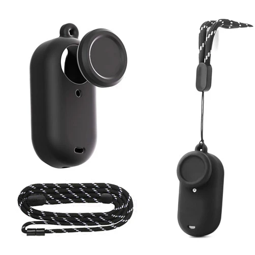 Generic Silicone Protective Case Compatible for Insta360 GO 3S, Action Camera Soft Shell With Lens Cap + Neck Strap Lanyard (Black)