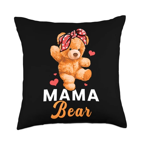Mothers Day Cloths Mom-my Mama Momma Women Gifts Mama Bear Mothers Day Cute Teddy Mom Momma Mommy Throw Pillow
