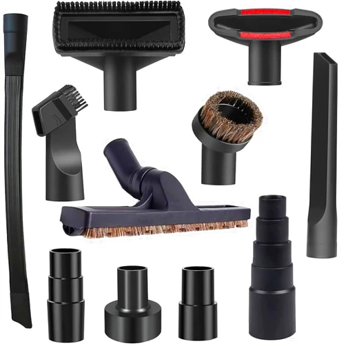 XSCQ 11 PCS Universal Vacuum Attachments Kit for Shop Vac Accessories - Includes Horse Hair Vacuum Brush, Floor Brush, Crevice Tool, and Hose Adapters for 2 1/2