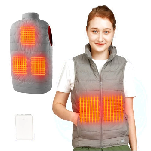 PiPiMAMA Lightweight Grey Heated Vest for Women Men Heating Vest with 5 Heating Zones