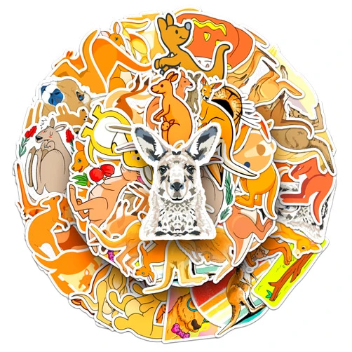 Cwzlzr 50 Pcs Cute Kangaroo Stickers, 1.96-3.15inch Cartoon Animal Decorative Stickers, Self-Adhesive for Scrapbooking, Kids' Room Decoration, Australian Theme Setup(Kangaroo)