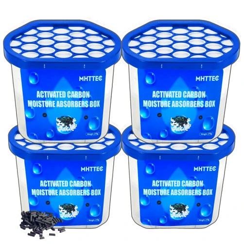 MHTTEC Moisture Absorbers Boxes with Activated Charcoal 4 Pack 245g Dehumidifiers for Closet Bathroom Basement Bedroom Disposable Desiccant for Car Moisture Absorbers for Home