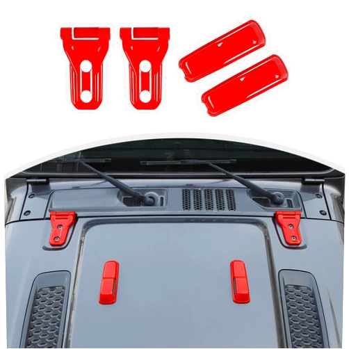CheroCar 6PCS Car Engine Hood Hinge & Hood Hinge Cover Trim for 2018-2024 Jeep Wrangler JLJLU Gladiator 2-Door and 4-Door (Red)