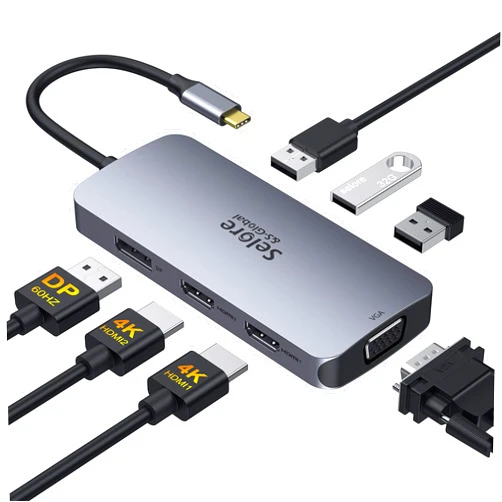 Selore&S-Global USB C to Dual HDMI Adapter,7 in 1 USB C Docking Station to Dual HDMI Displayport VGA,USB to 3USB 2.0, Multi Monitor Adapter for Dell XPS 13 15,Lenovo Yoga,Huawei Matebook X pro,etc