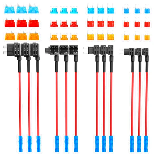 CREASOL 12V Add-a-Circuit Fuse Tap Kit: 4 Types (ATO, ATC, ATM, APM) - 12x 5A, 12x 10A, 12x 15A Fuses - Standard, Micro2, & Low Profile Adapters for Cars, Trucks, Boats,12-Pack